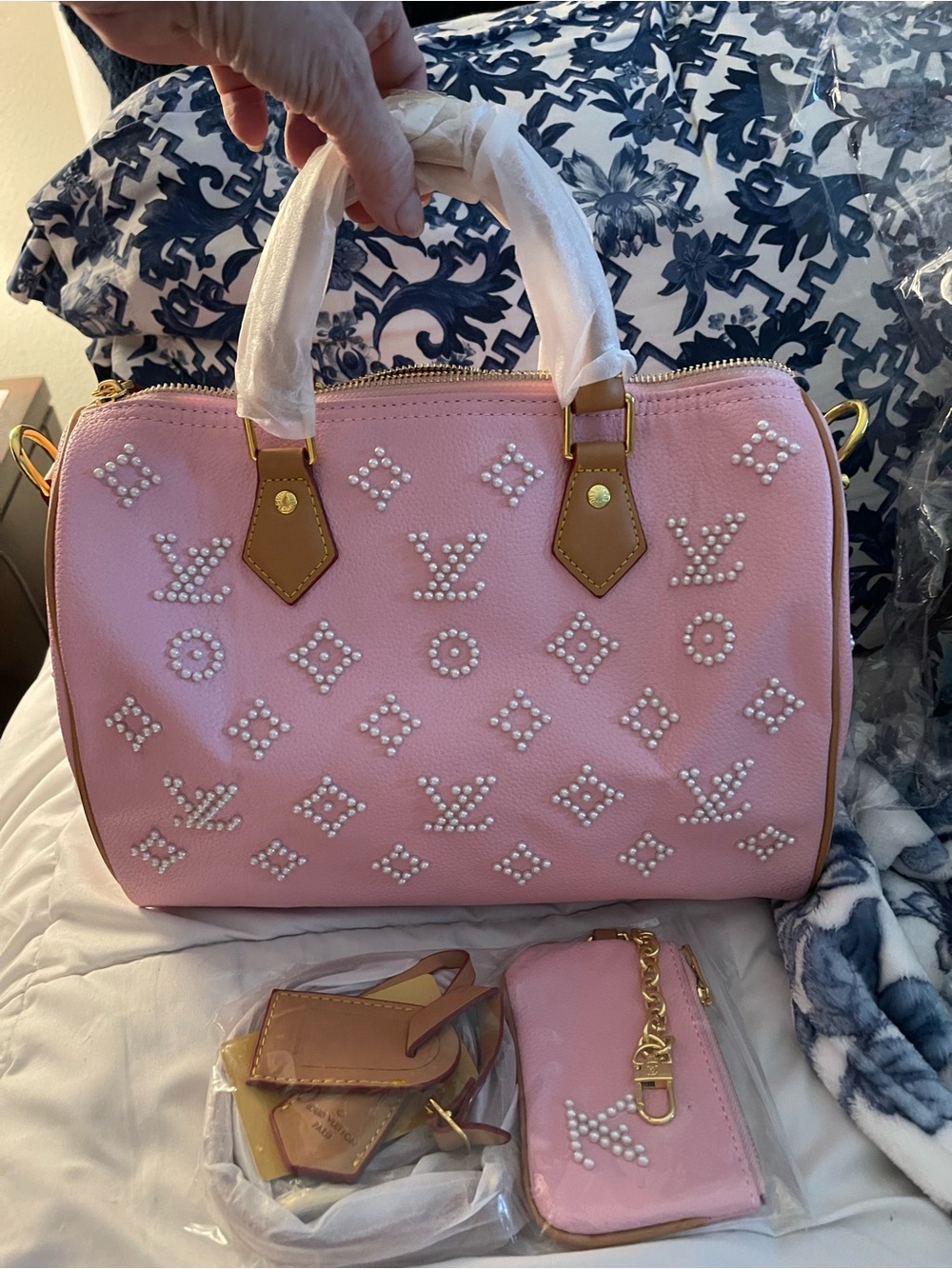 Pink Pearl-Embellished Satchel Handbag - Unbranded